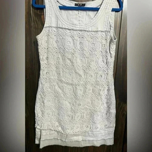 Yest Netherlands-Grey Crochet Linen Mini Dress-Size:6 - Picture 8 of 16